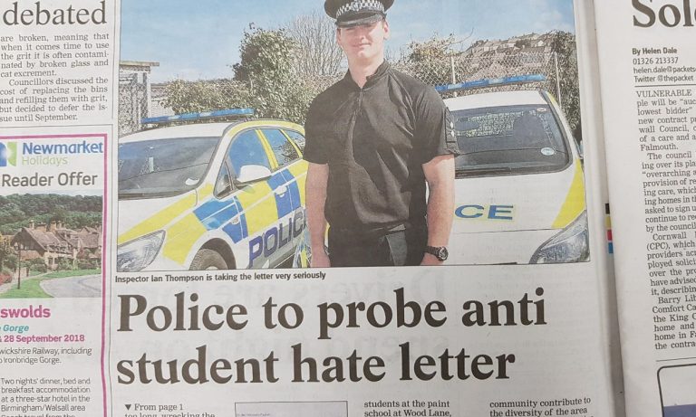 Police investigate ‘hate letter’ targeting Falmouth students
